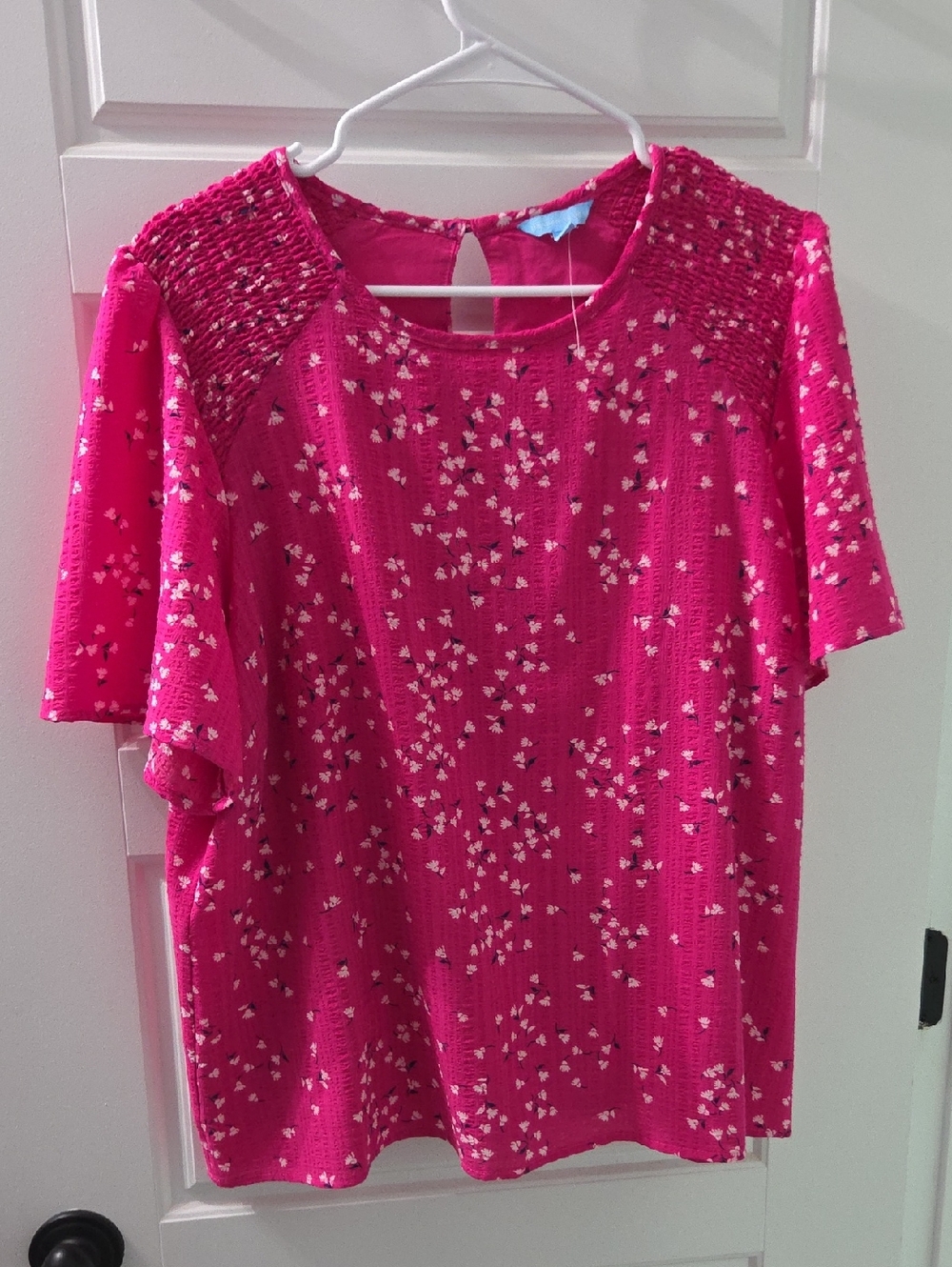 Pink Floral Smocked Shoulder Top